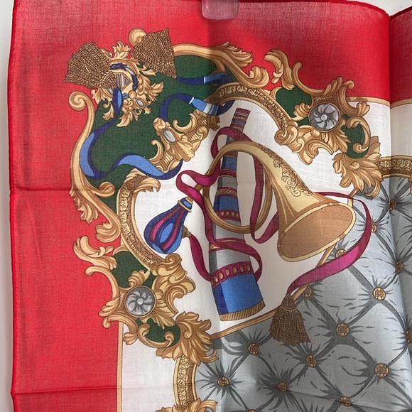 CELINE Paris  trumpet pattern Cotton Handkerchief Scarf Red and white - Picture 5 of 13